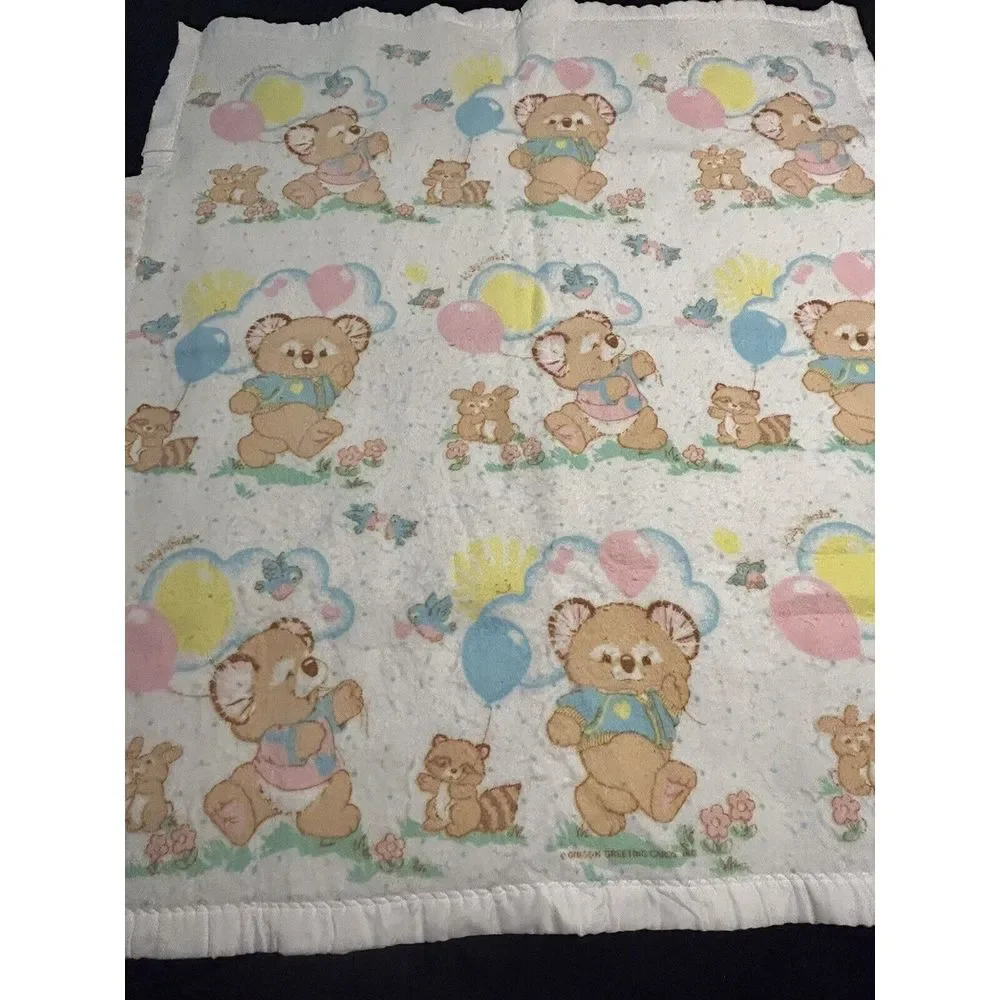 Vintage 1980s  Baby Blanket Satin Trim Kirby Koala Gibson Greetings 45